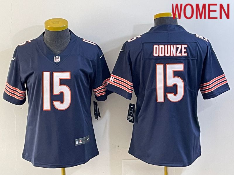 Women Chicago Bears #15 Odunze Blue Second generation 2024 Nike Limited NFL Jersey style 1->->Women Jersey